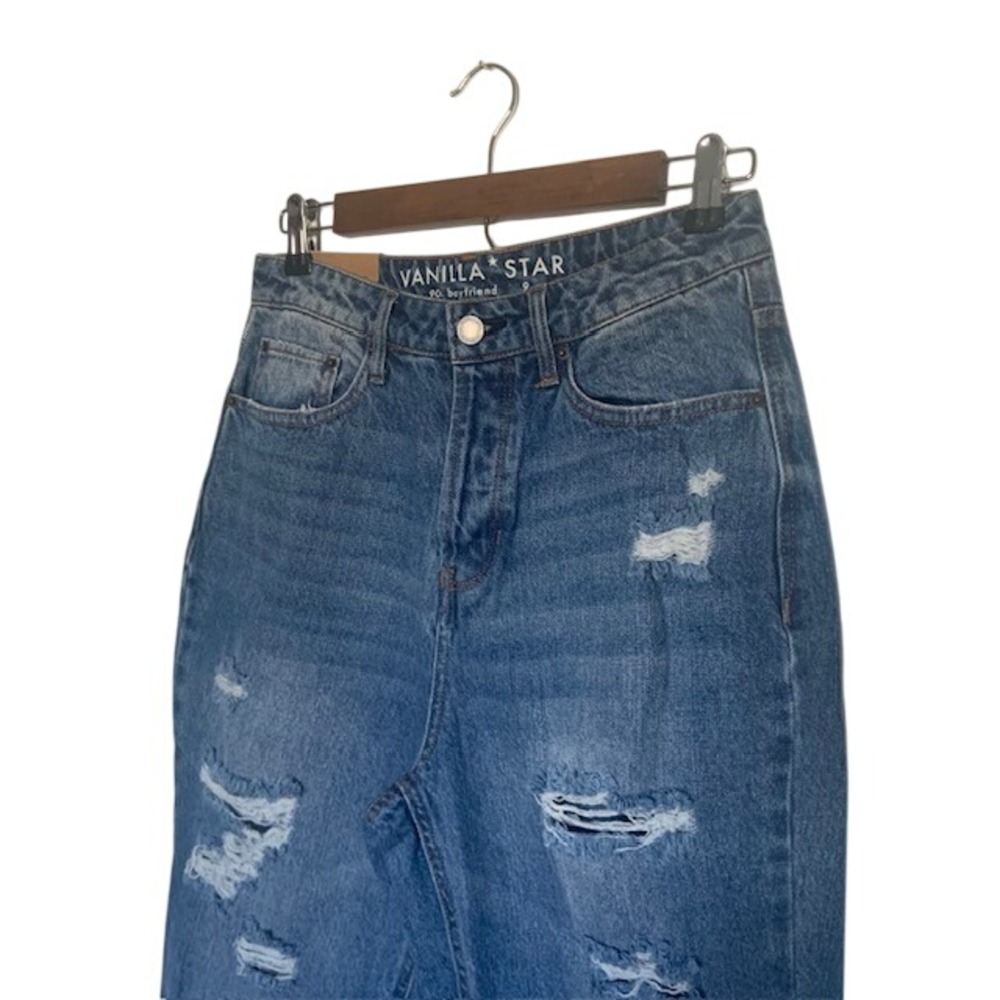 Vanilla Star NWT Super High Rise Distressed Straight Leg Jeans Size 9 Y2K 90s - Picture 2 of 9